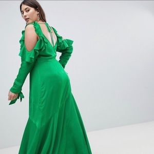 Curve ruffle sleeve maxi dress with cold shoulder